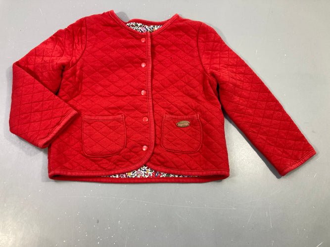 Gilet reversible rouge  texturé/ blanc à fleurs colorées, moins cher chez Petit Kiwi