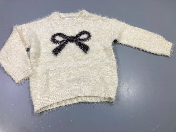 Pull peluche beige clairn noeud avec fils brillants, moins cher chez Petit Kiwi