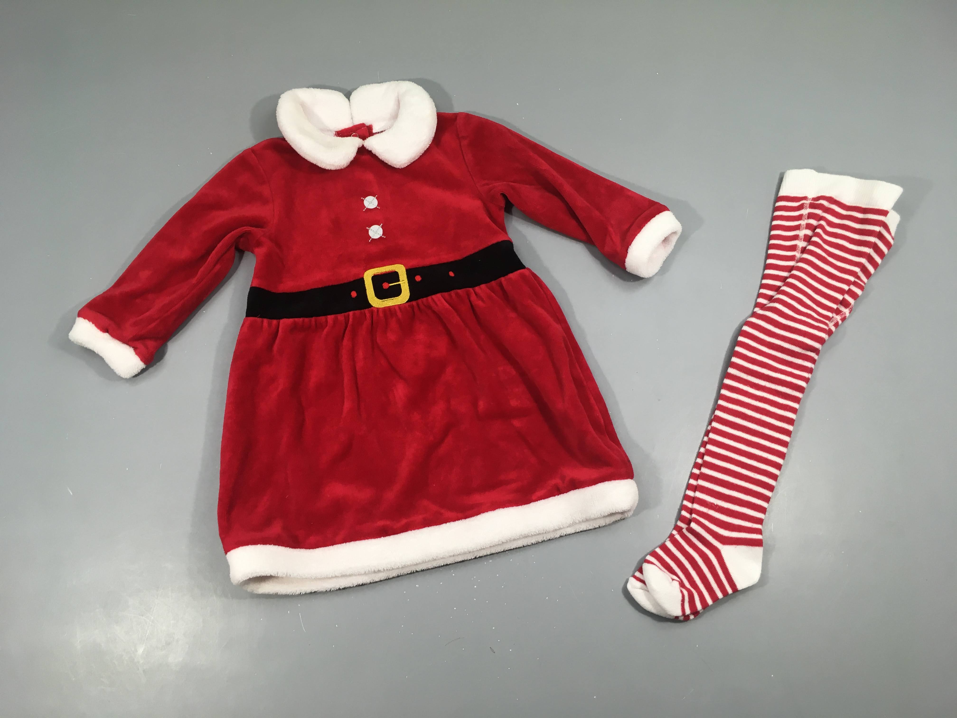 Robe m.l velours rouge + collant Noël