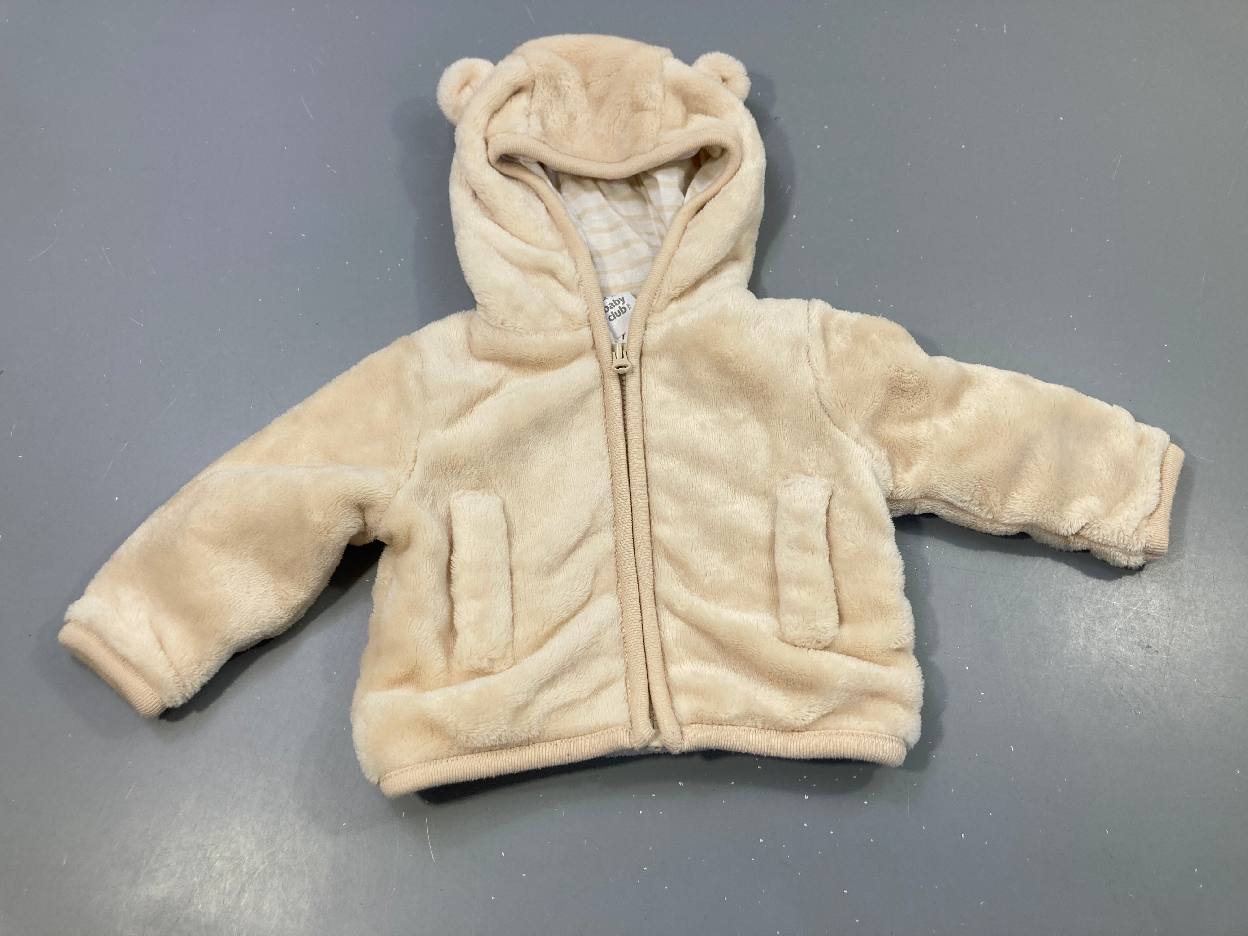 Gilet/veste zippé à capuche en velours beige