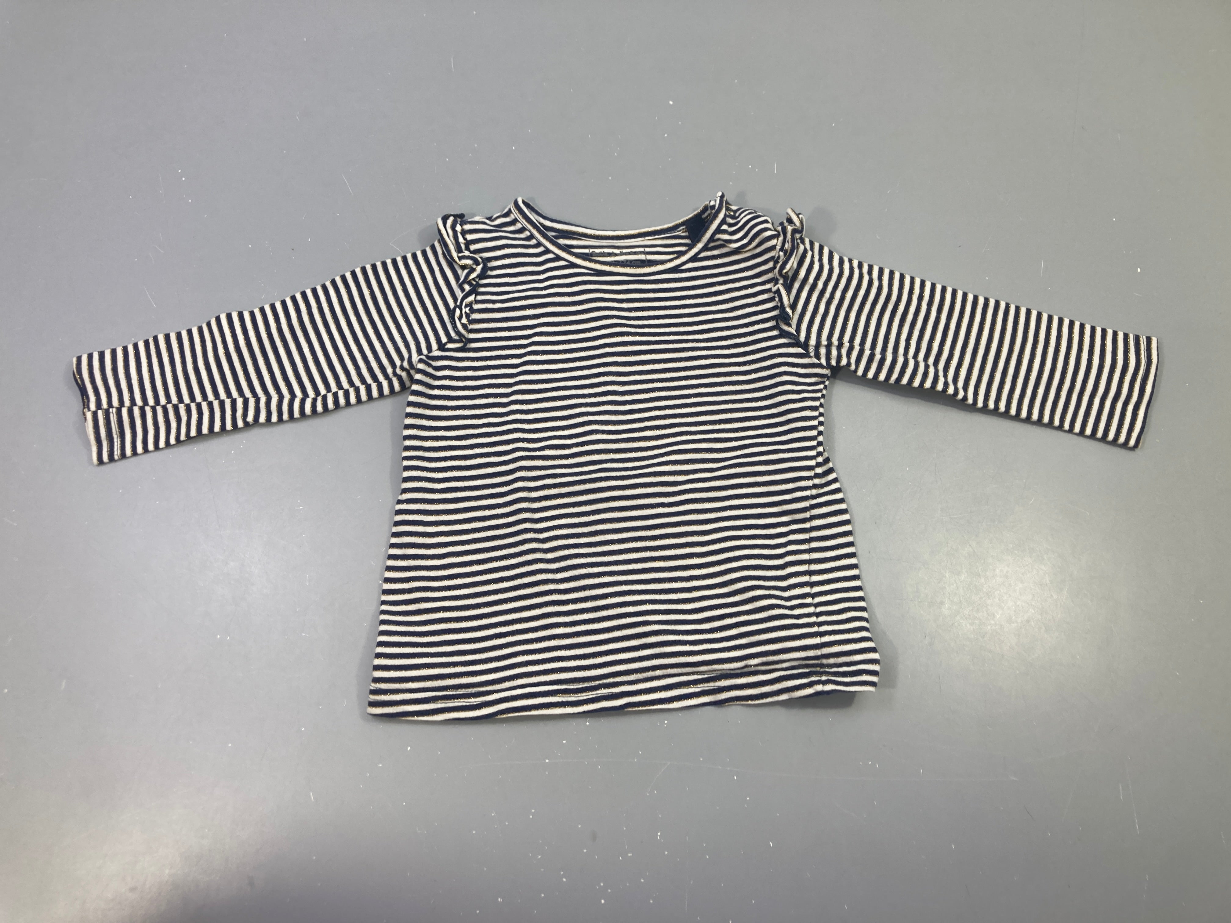T-shirt m.l blanc rayé bleu foncé fil doré