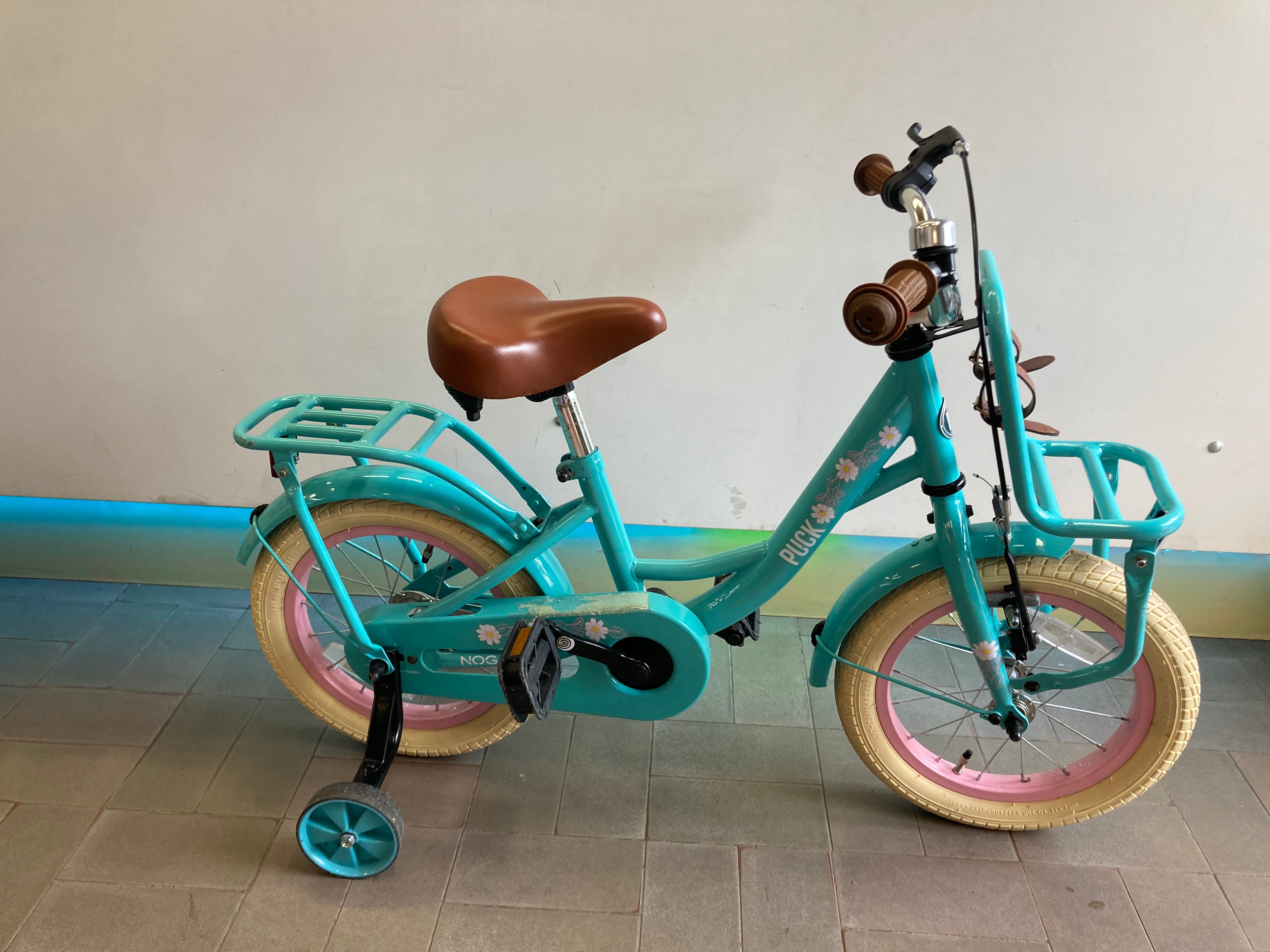 Vélo Enfant Nogan Kiki - 12 pouces - Turquoise Puk, 2 à 4 ans, 160€ neuf, les petites roues ont servi