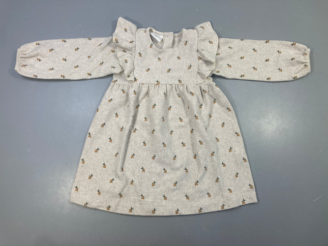 Robe m.l beige fleurie volants, boulochée, moins cher chez Petit Kiwi