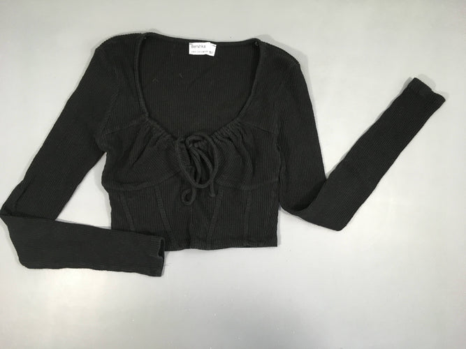 T-shirt m.l cropped noir finement côtelé lacet, moins cher chez Petit Kiwi