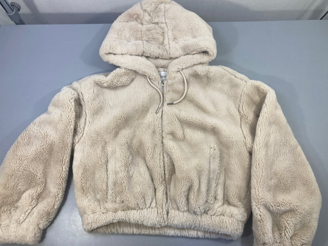 Veste à capuche crooped peluche beige, moins cher chez Petit Kiwi