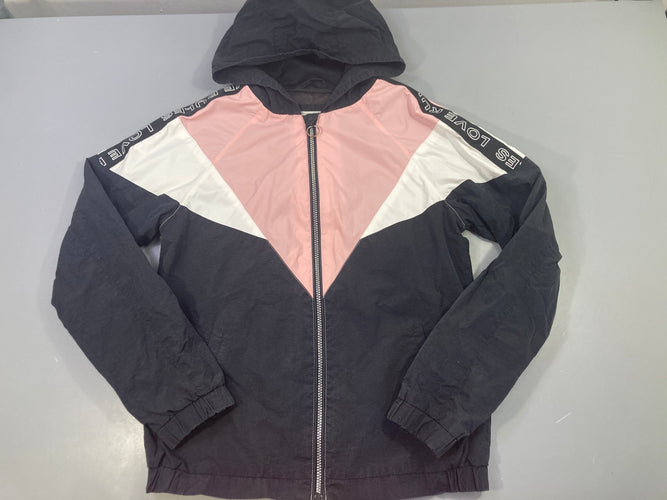 Veste coupe-vent noir effet délavé rose/blanc, moins cher chez Petit Kiwi