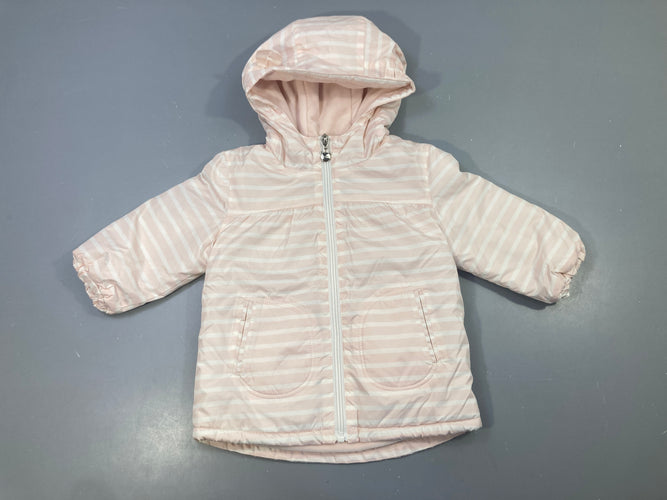 Doudoune mi-saison rayée rose blanc à capuche, moins cher chez Petit Kiwi