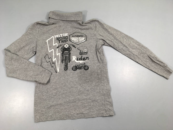 T-shirt m.l gris col roulé motor road trip, flocage craquelé, moins cher chez Petit Kiwi