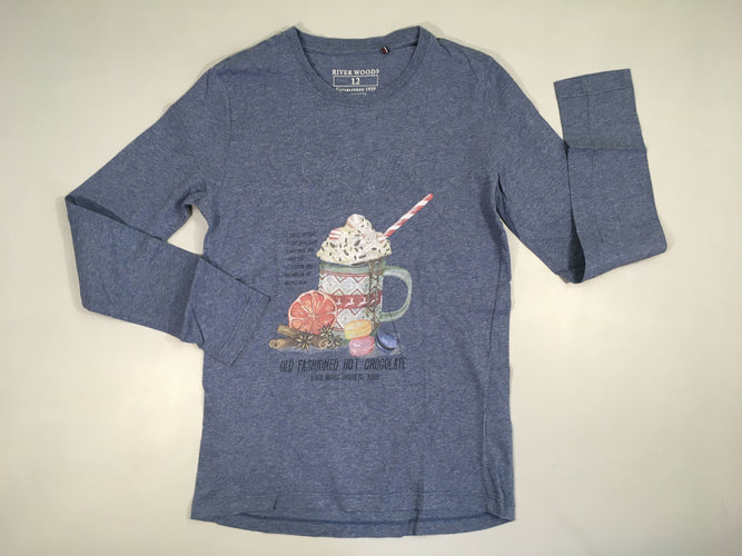 T-shirt m.l bleu chiné Hot Chocolate Retour trou, moins cher chez Petit Kiwi