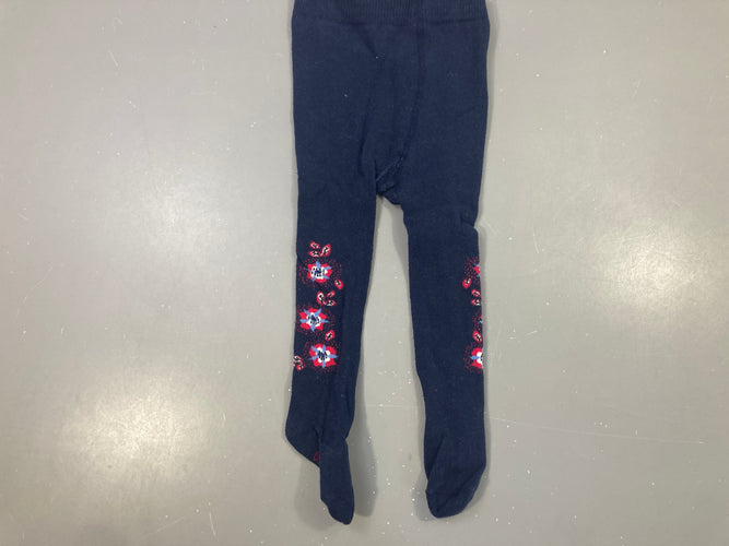 Collant marine motif fleurs rouges, moins cher chez Petit Kiwi