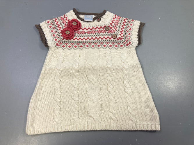 Robe pull m.c  écru 2 écussons fleurs haut Cadet Rousselle, moins cher chez Petit Kiwi