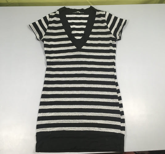 Tunique m.c pull rayé noir/gris irisé, transparente, moins cher chez Petit Kiwi