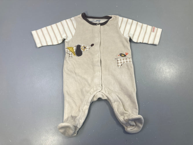 Pyjama velours beige-brun chien, moins cher chez Petit Kiwi