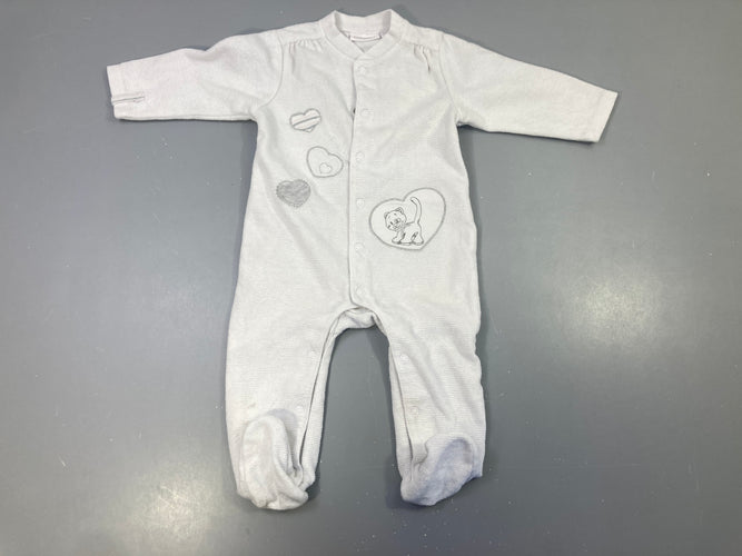 Pyjama velours blanc texturé côtelé coeur chat, moins cher chez Petit Kiwi