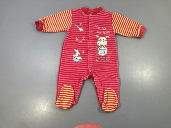 Pyjama velours rose rayé rouge Vache, moins cher chez Petit Kiwi