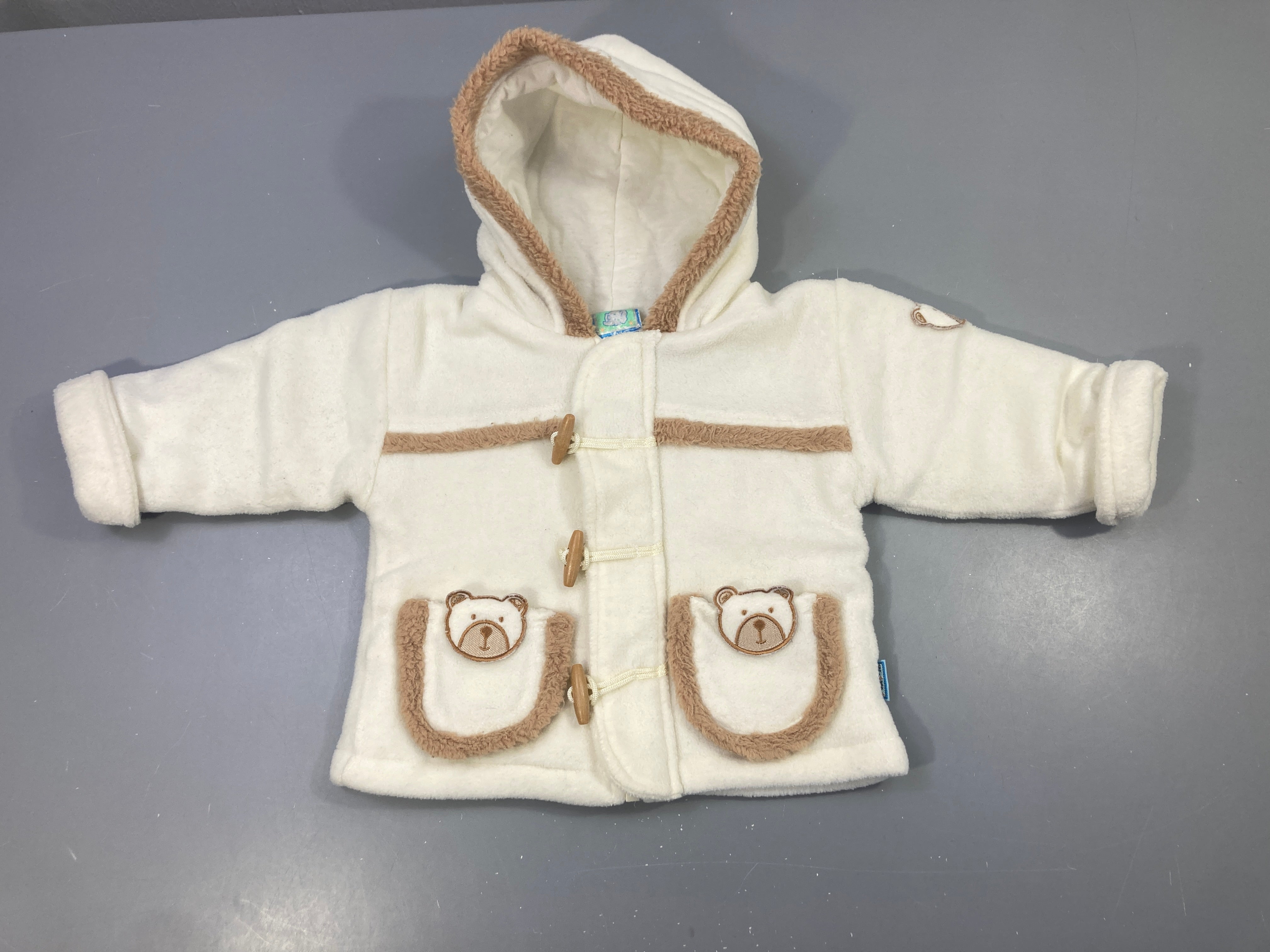 Veste velours à capuche écru poches ours