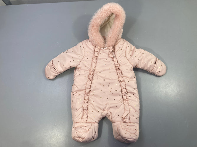 Combinaison pilote rose clair étoiles et capuche fausse fourrure, moins cher chez Petit Kiwi