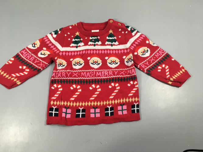 Pull rouge Noël, très légèrement bouloché, moins cher chez Petit Kiwi