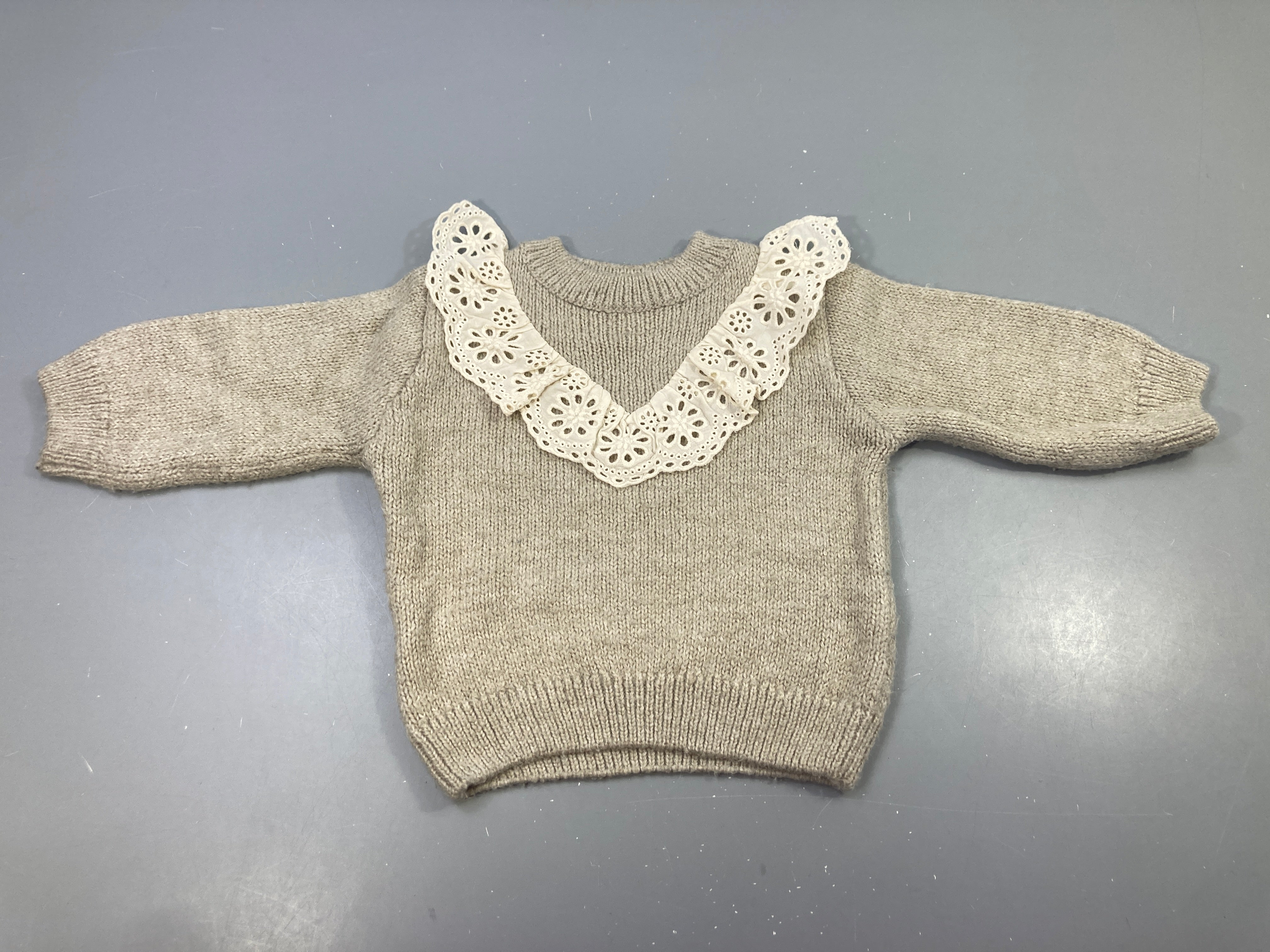 Pull ml col dentelle beige