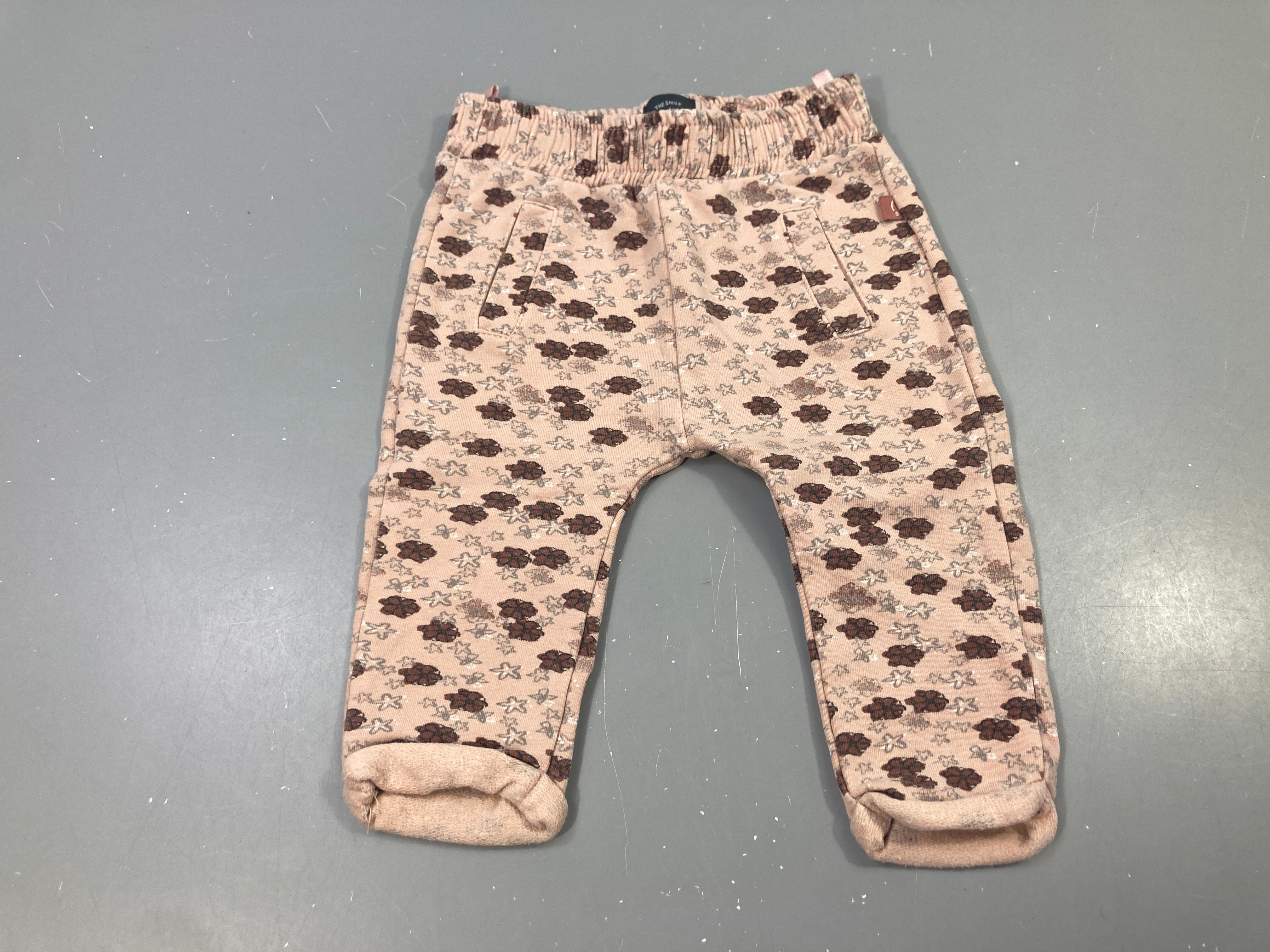 Pantalon molleton fleuri beige marron
