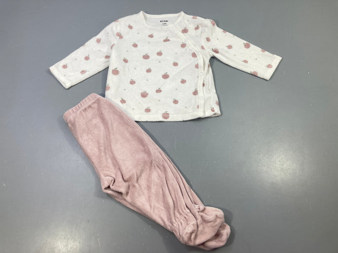 Pyjama 2pcs velours pommes blanc + pantalon rose, moins cher chez Petit Kiwi