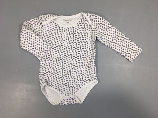 Body m.l blanc pois mauves, moins cher chez Petit Kiwi