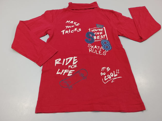 T-shirt m.l col roulé rouge, écritures blanches, skate, moins cher chez Petit Kiwi