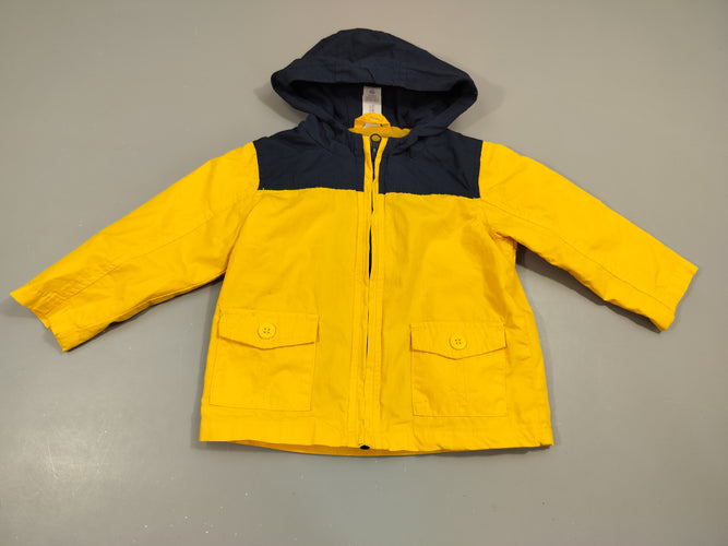 Veste  style coupe- vent zippée à capuche  jaune et bleu marine, moins cher chez Petit Kiwi