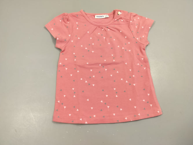 T-shirt m.c rose ,triangles rose-clair et gris 95% coton 5% élasthanne, moins cher chez Petit Kiwi