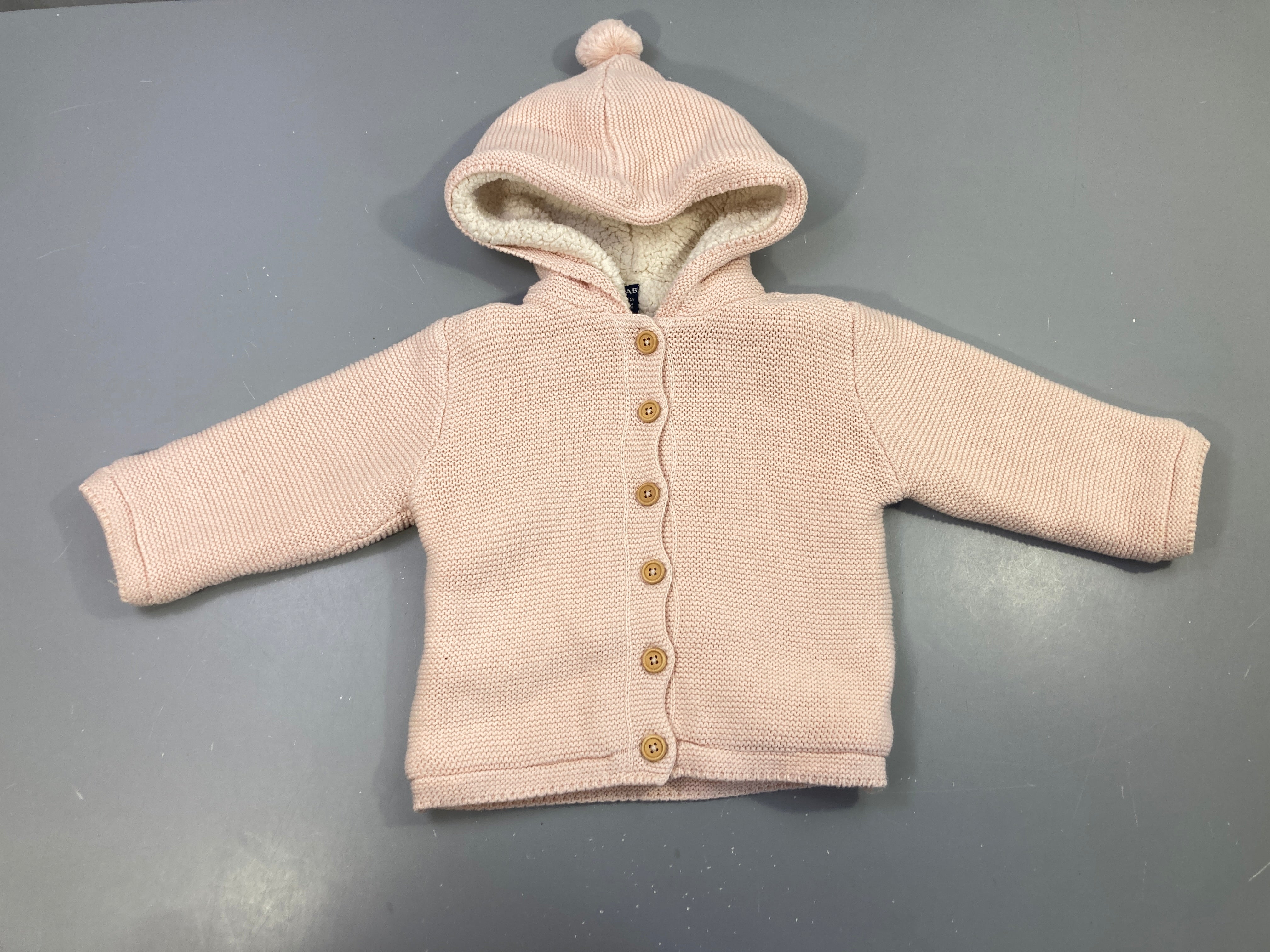 Gilet/veste mailles rose pâle doublé peluche à capuche