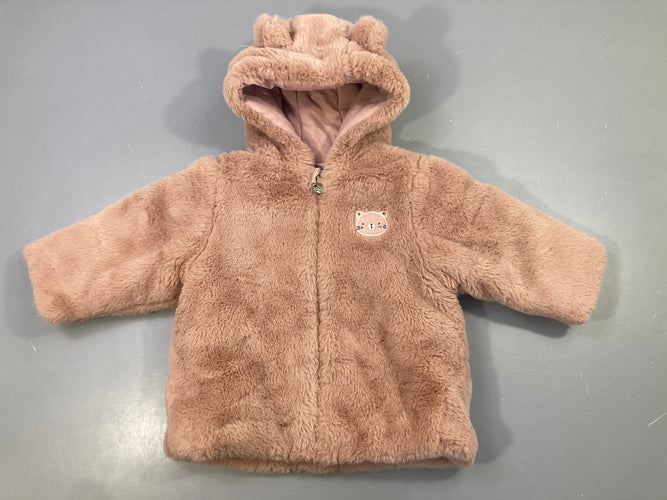 Veste zippé fausse fourrure rose à capuche oreilles, moins cher chez Petit Kiwi
