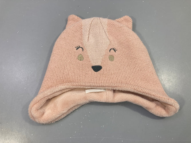 Bonnet rose renard doublé velours, moins cher chez Petit Kiwi