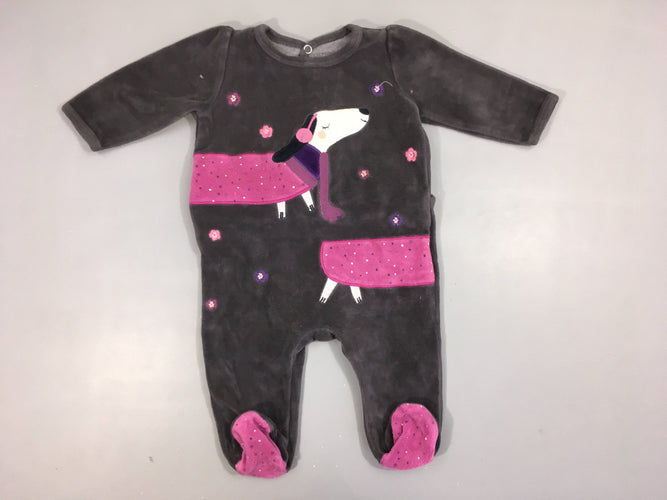 Pyjama velours gris foncé chien, moins cher chez Petit Kiwi