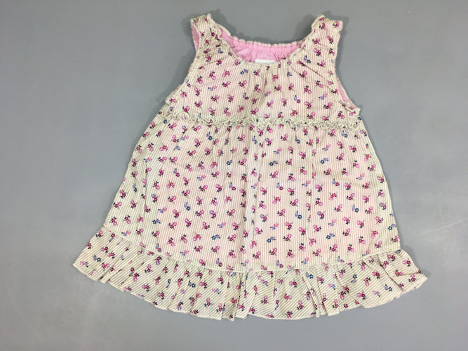 Robe s.m blanche lignée fleurie froufrous, moins cher chez Petit Kiwi