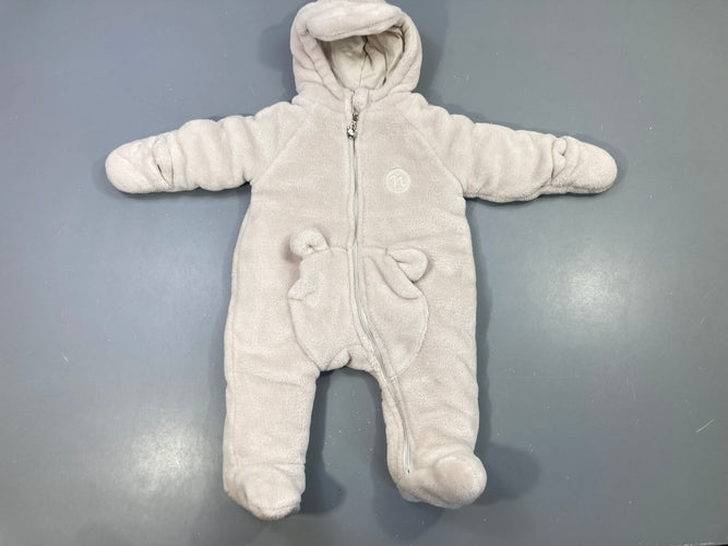 Combi pilote veloudoux écru à capuche oreilles, petit accroc dans capuche, moins cher chez Petit Kiwi