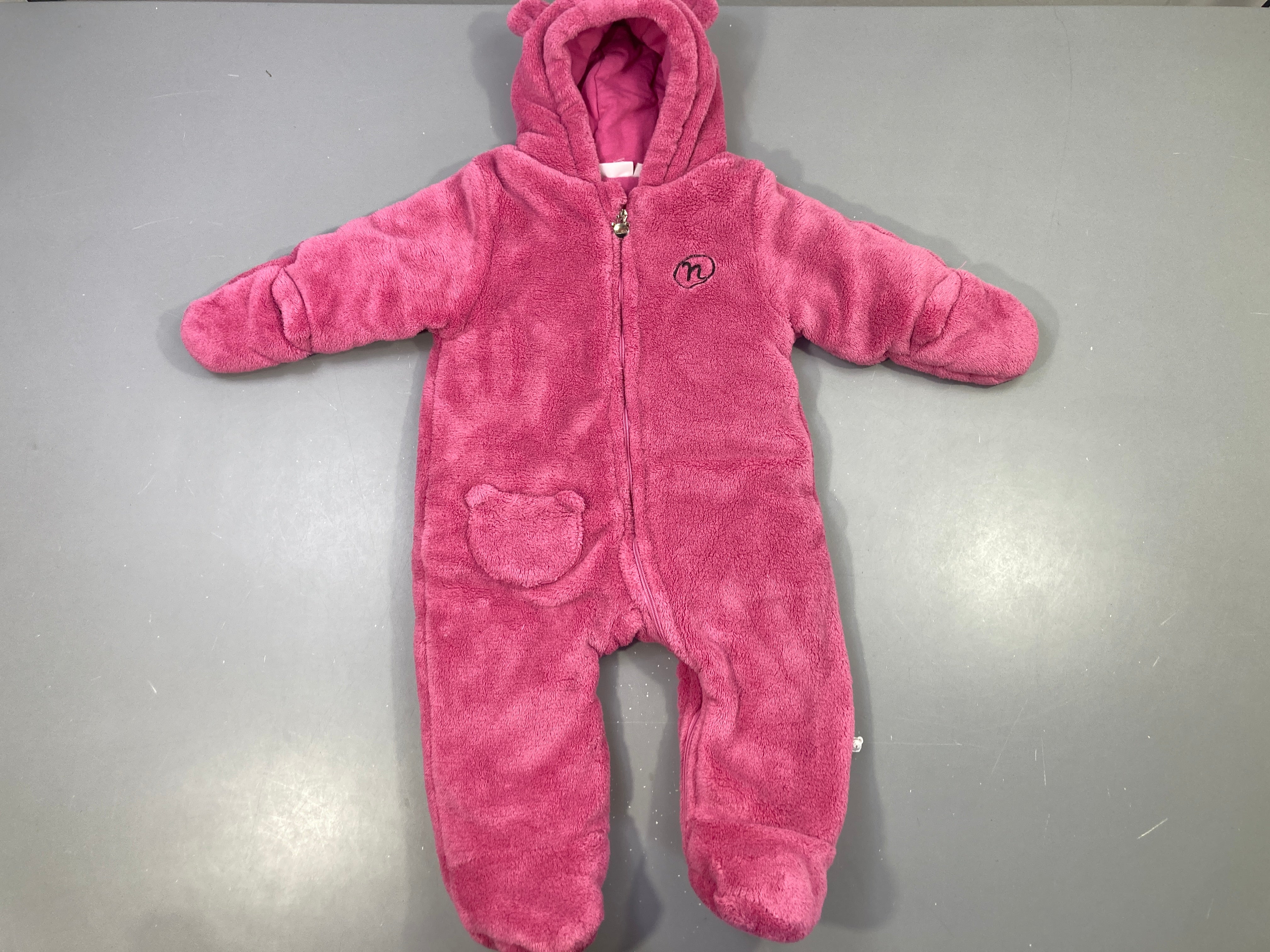 Combi pilote veloudoux rose à capuche oreilles