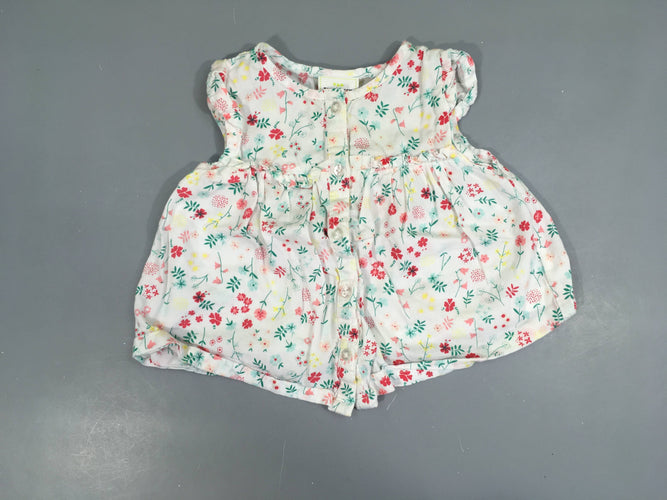 Blouse m.c blanche fleurs, moins cher chez Petit Kiwi