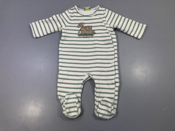 Pyjama vert rayé éléphant bouloché, moins cher chez Petit Kiwi