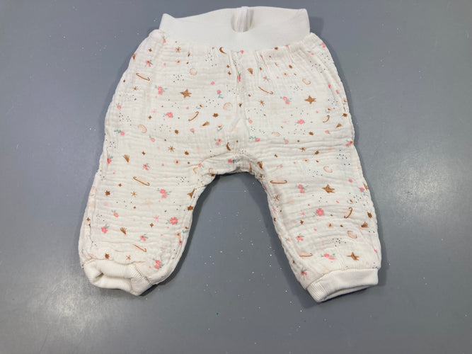 Pantalon tetra doublé jersey et légèrement ouatiné écru astres fleuri, moins cher chez Petit Kiwi