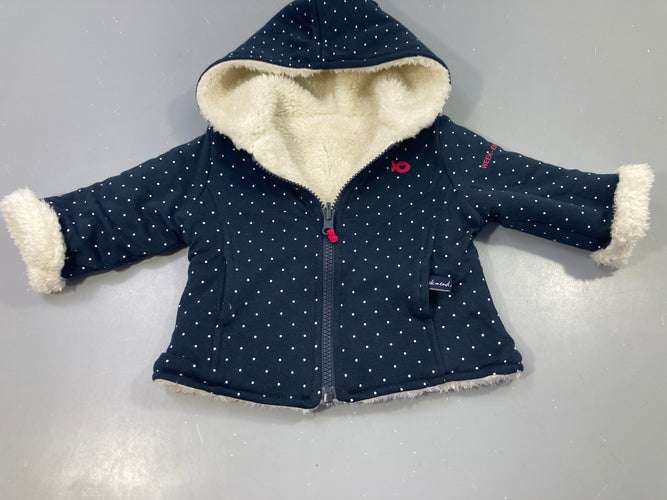 Gilet réversible à capuche marine pois/sherpa, moins cher chez Petit Kiwi