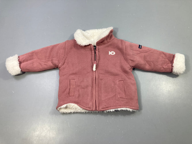 Gilet zippé rose doublé fourrure poisson, moins cher chez Petit Kiwi