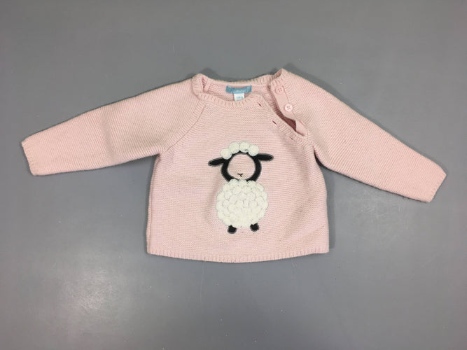 Pull épais mailles rose mouton, 10% laine, moins cher chez Petit Kiwi