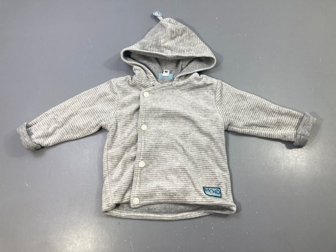 Gilet velours capuche rayé gris pressions, moins cher chez Petit Kiwi