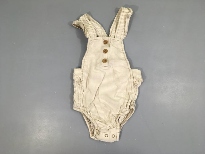 Salopette body coton blanc rayé beige, moins cher chez Petit Kiwi