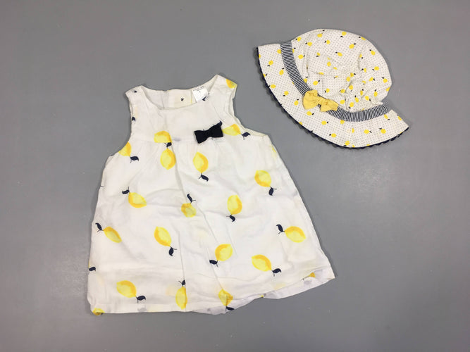 Robe s.m blanche citrons + chapeaux, moins cher chez Petit Kiwi