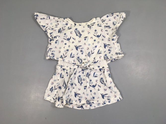 Robe m.c coton blanc fleurs bleues, moins cher chez Petit Kiwi