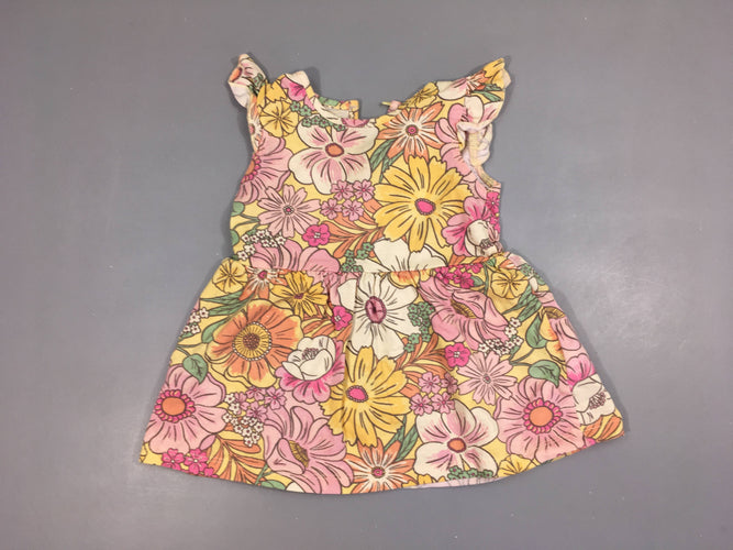 Robe m.c jersey jaune fleurs, moins cher chez Petit Kiwi
