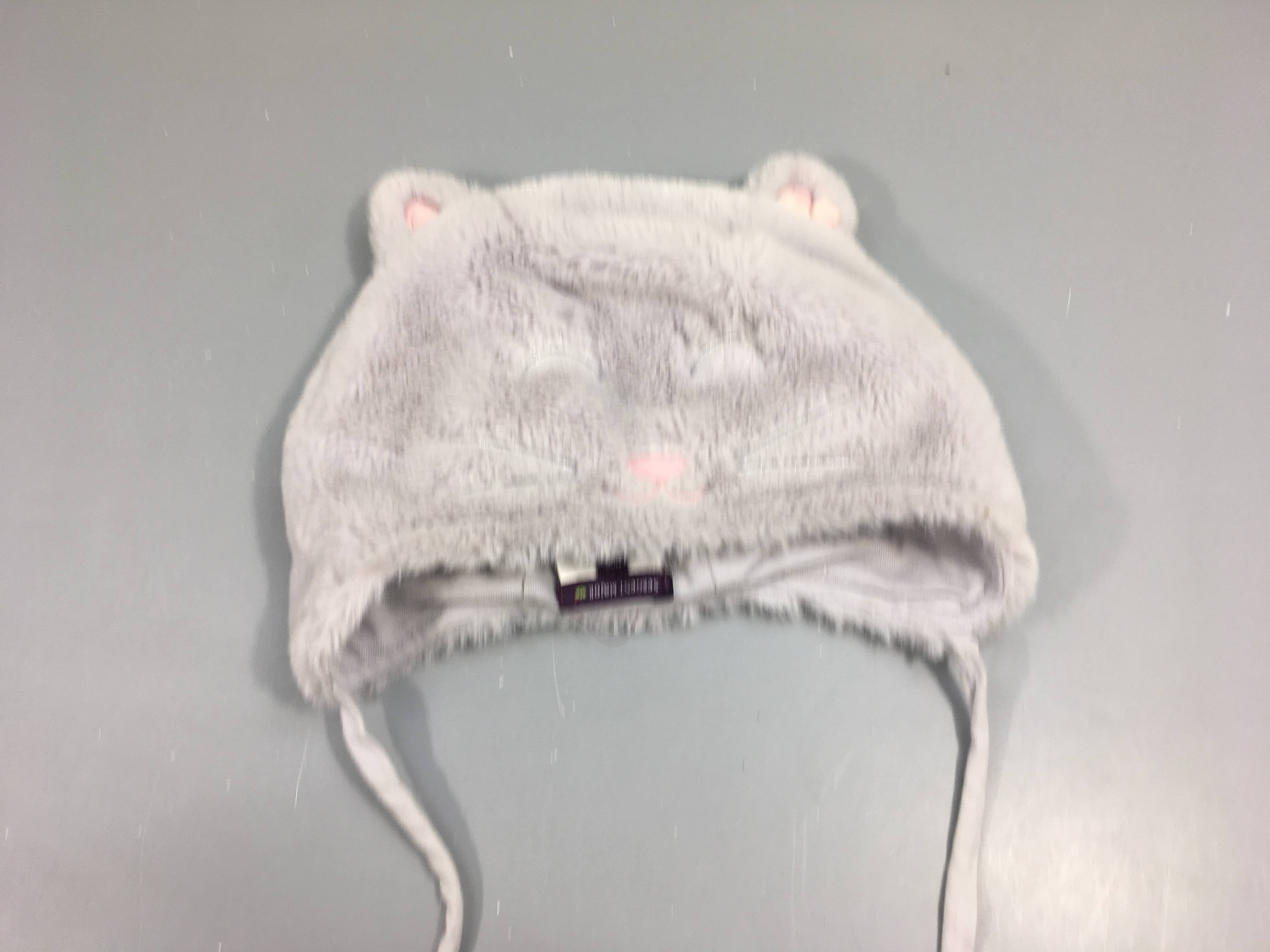 Bonnet velours gris clair chat, TU