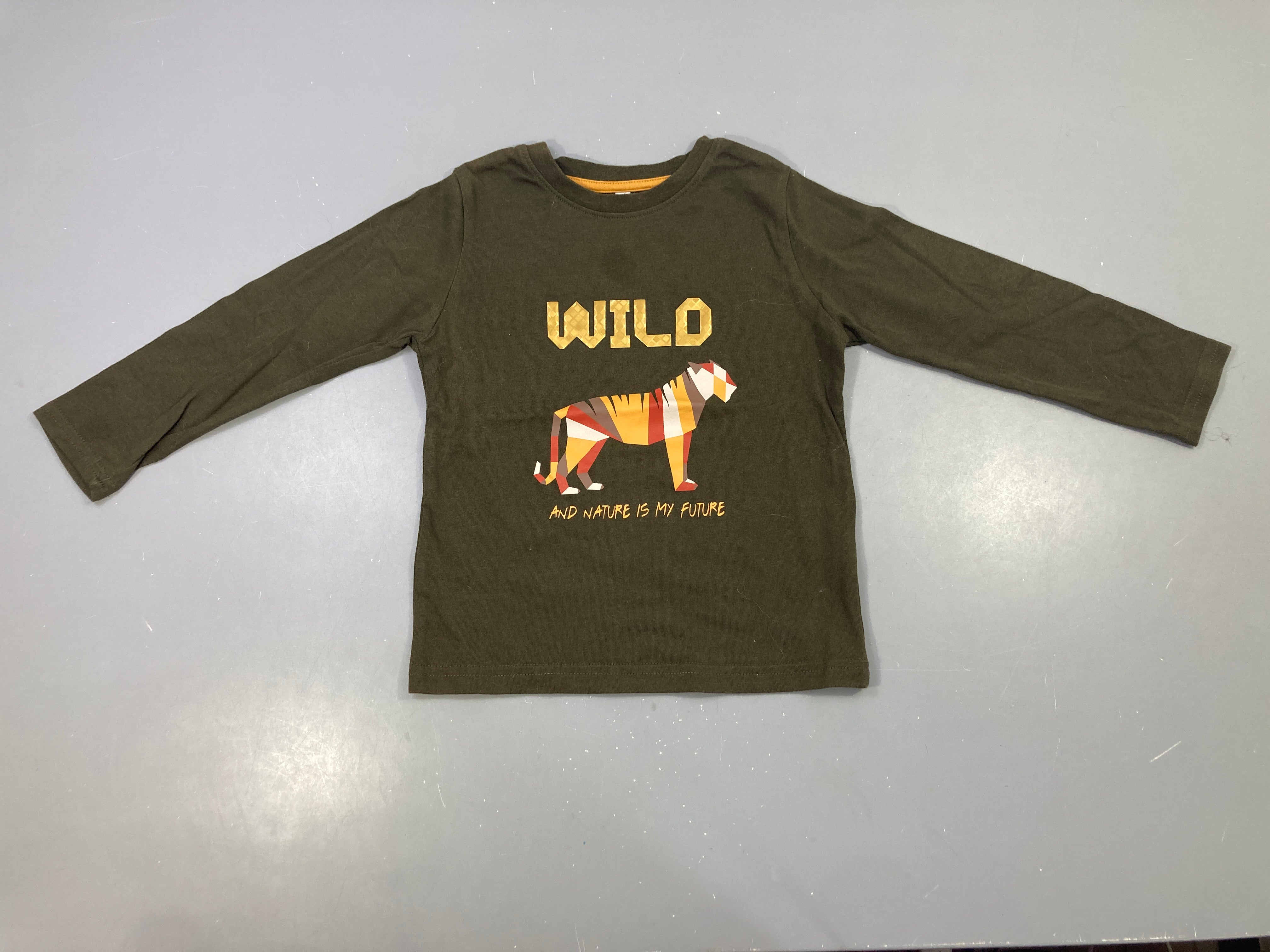 T-shirt m.l kaki foncé Wild, légèrement bouloché