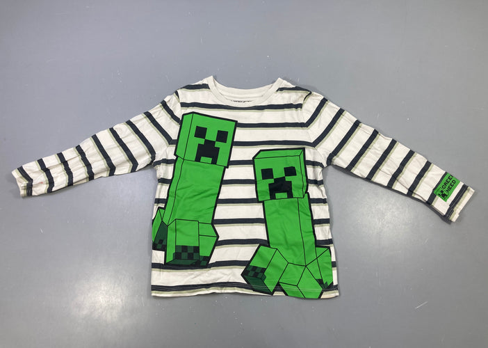 T-shirt m.l blanc grisé rayé noir Minecraft, moins cher chez Petit Kiwi